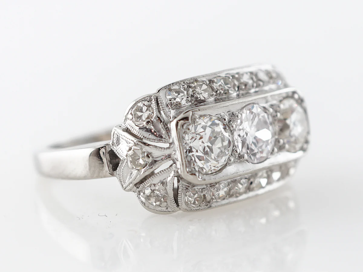 Vintage Three Stone Filigree Diamond Engagement Ring - Image 3