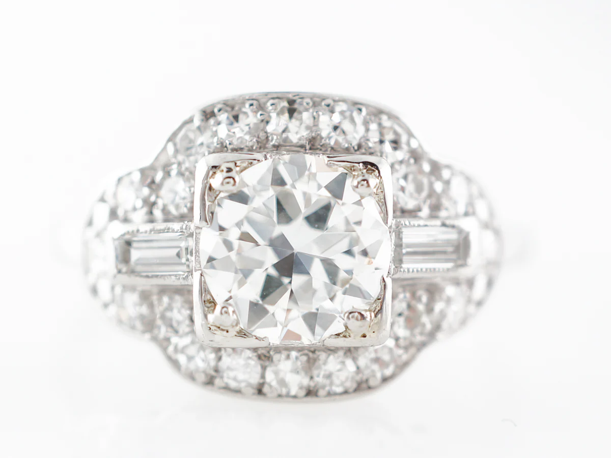 Vintage Transitional Cut Diamond Engagement Ring in Platinum