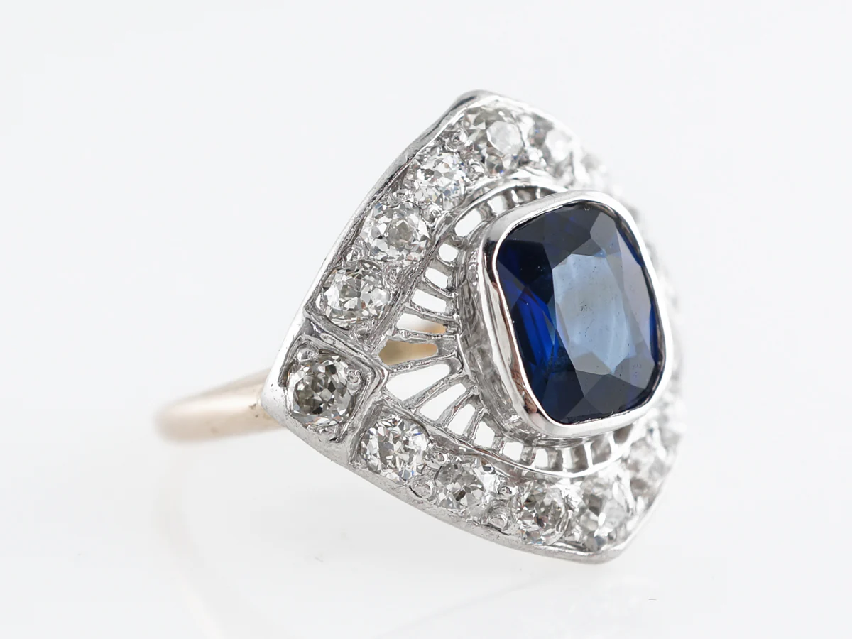 Vintage Two-Tone Edwardian Ring with Diamond & Sapphire - Image 3