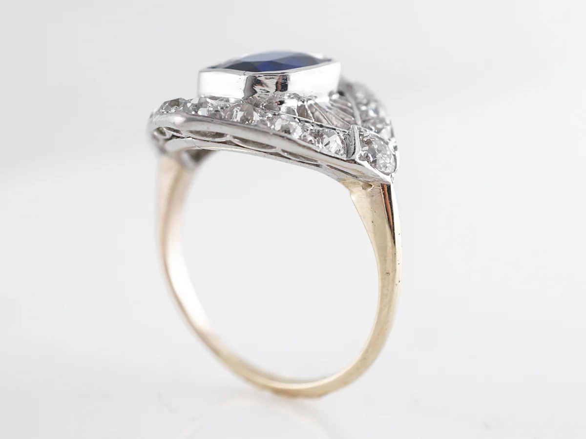 Vintage Two-Tone Edwardian Ring with Diamond & Sapphire - Image 4