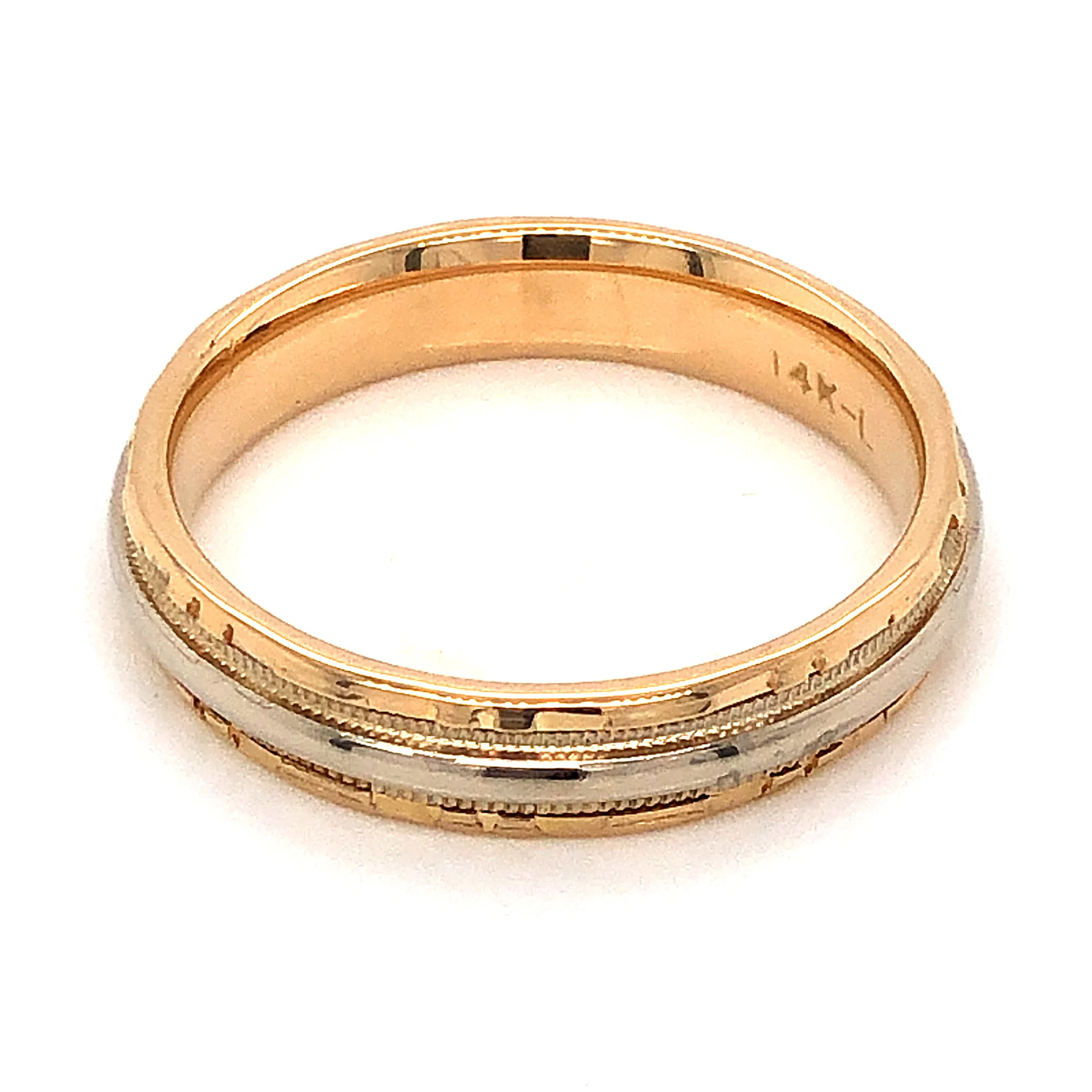 Vintage Two-Tone Engraved Milgrain Wedding Band in 14K - Image 2