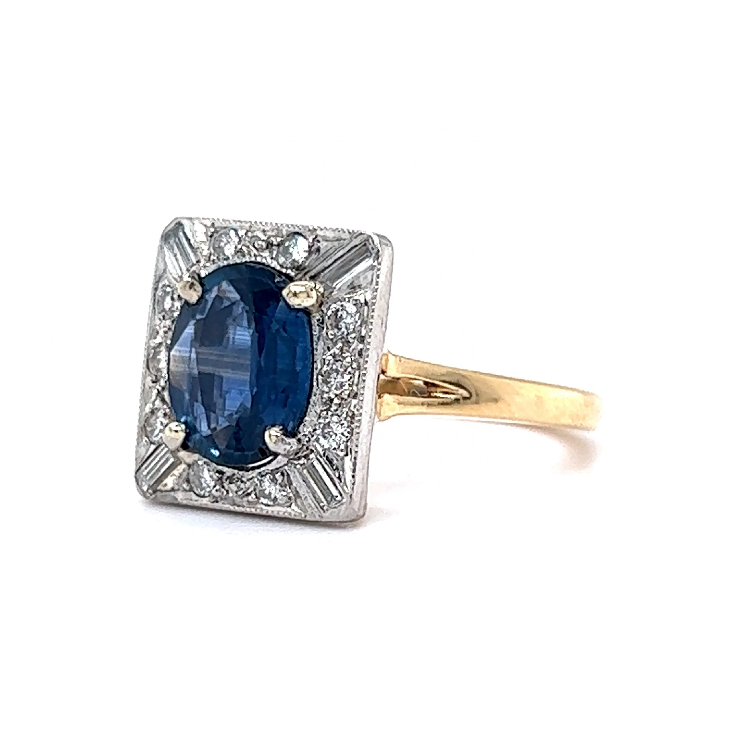 Vintage Two Toned Sapphire & Diamond Ring in 14k Gold - Image 2