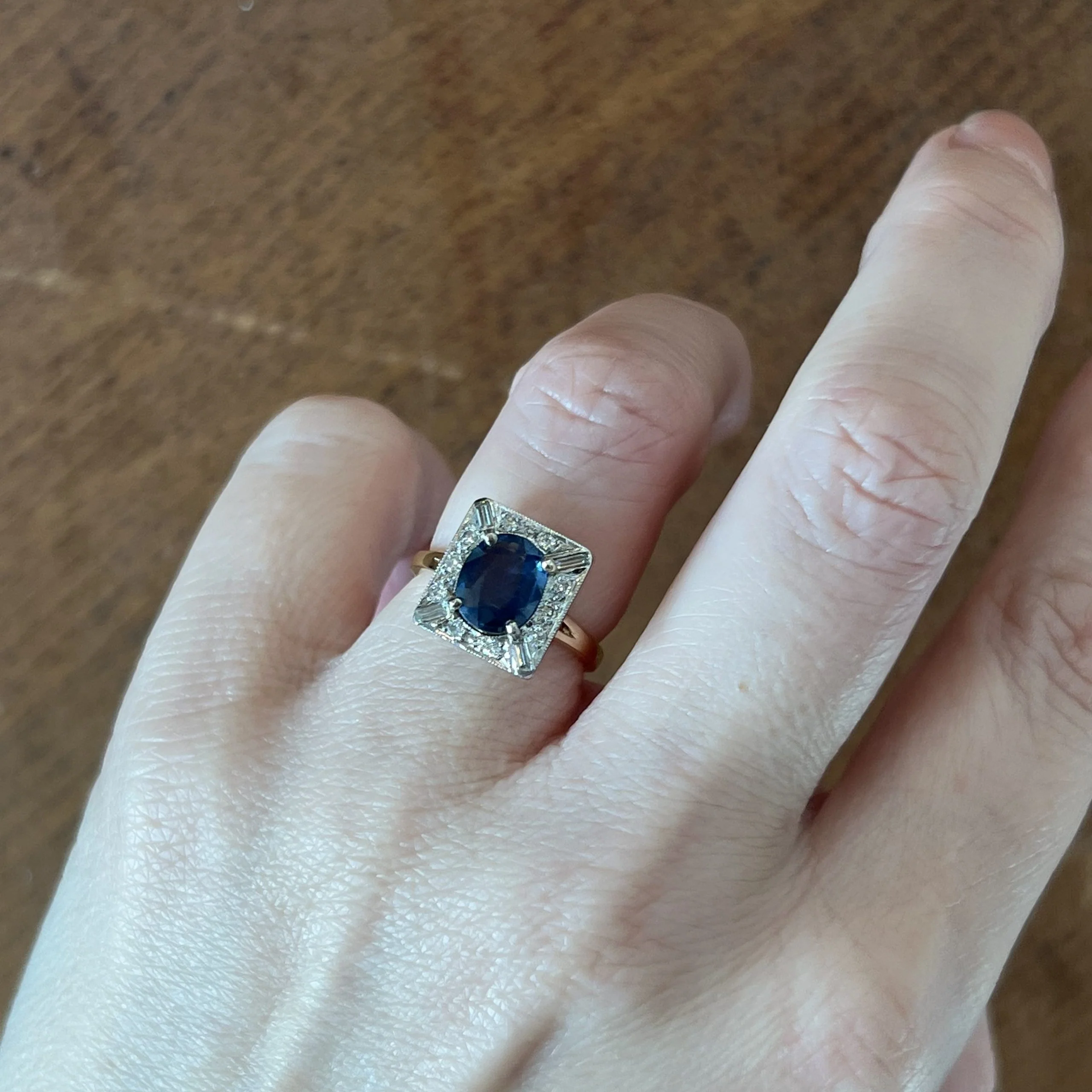 Vintage Two Toned Sapphire & Diamond Ring in 14k Gold - Image 6