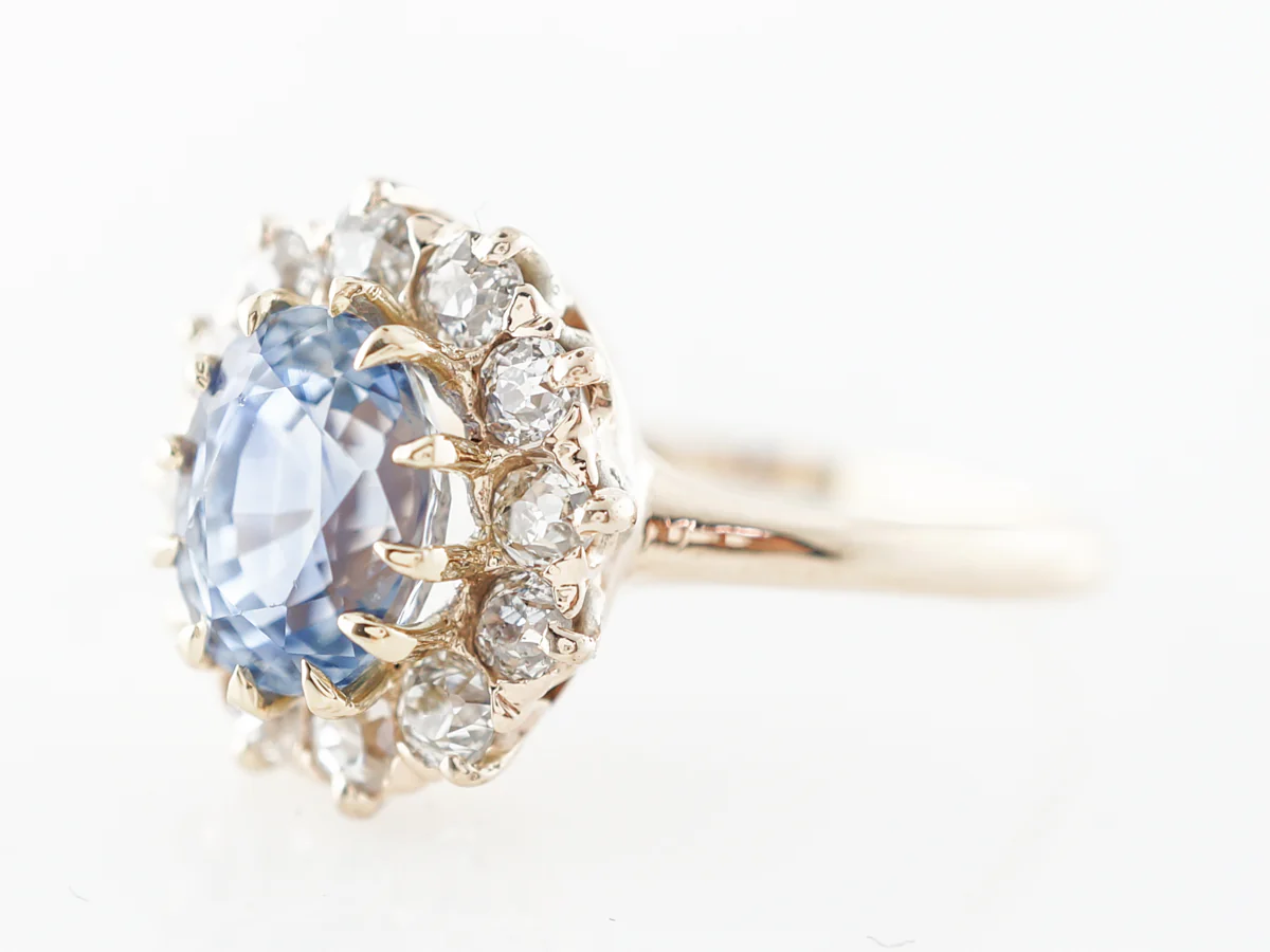 Vintage Victorian 1.68 Oval Sapphire Cluster Ring 14k - Image 2