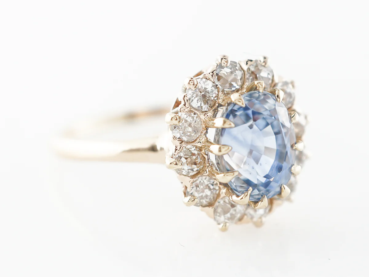 Vintage Victorian 1.68 Oval Sapphire Cluster Ring 14k - Image 3