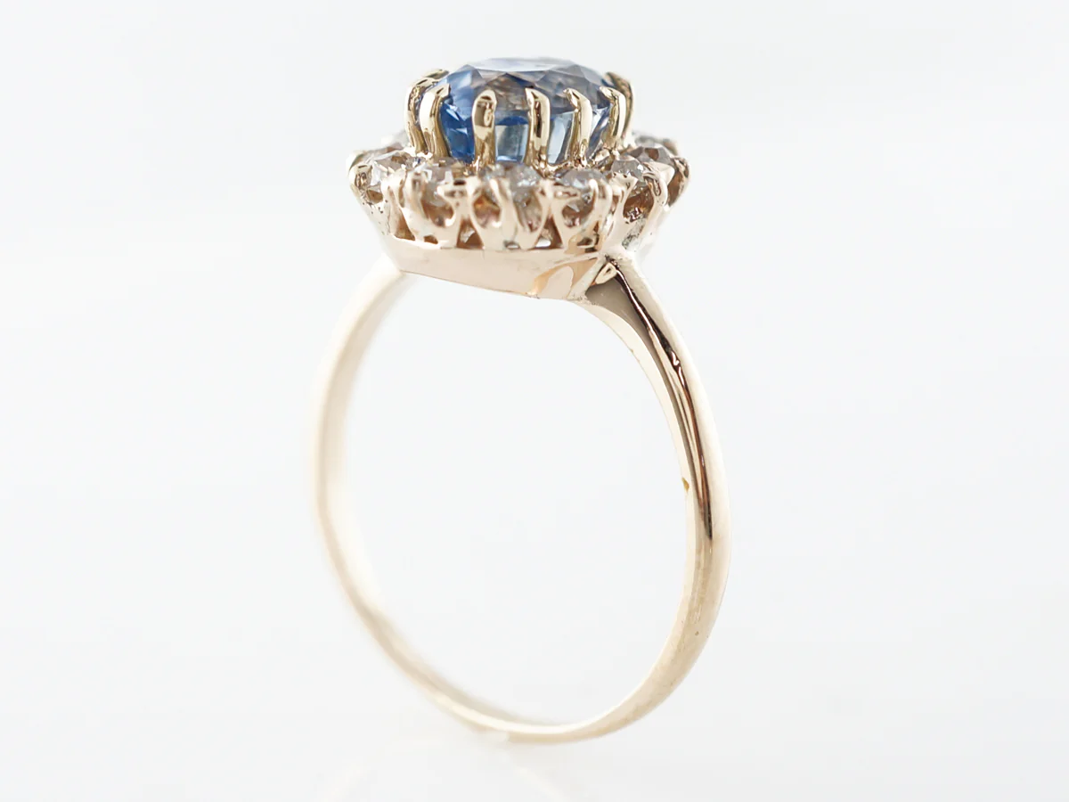 Vintage Victorian 1.68 Oval Sapphire Cluster Ring 14k - Image 4