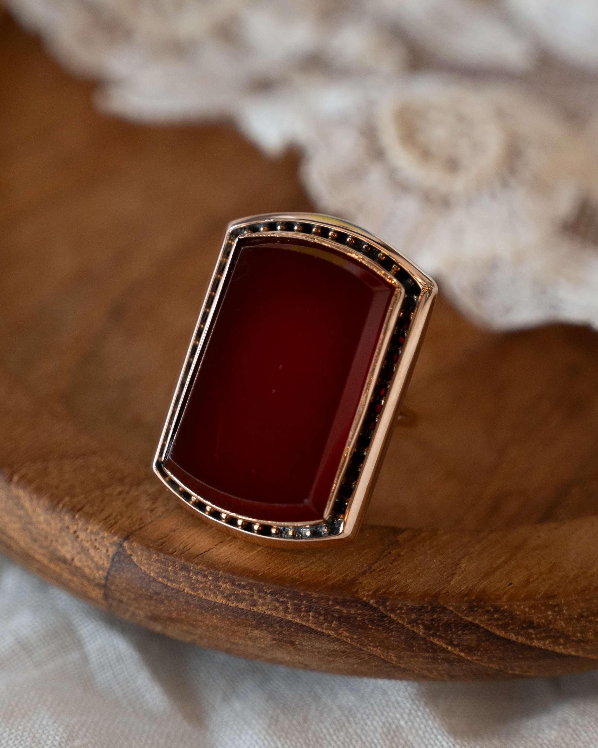 Vintage Victorian Carnelian Agate Cocktail Ring 10k Rose Gold - Image 6