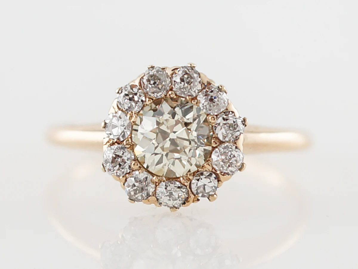 Vintage Victorian Diamond Cluster Engagement Ring in Yellow Gold
