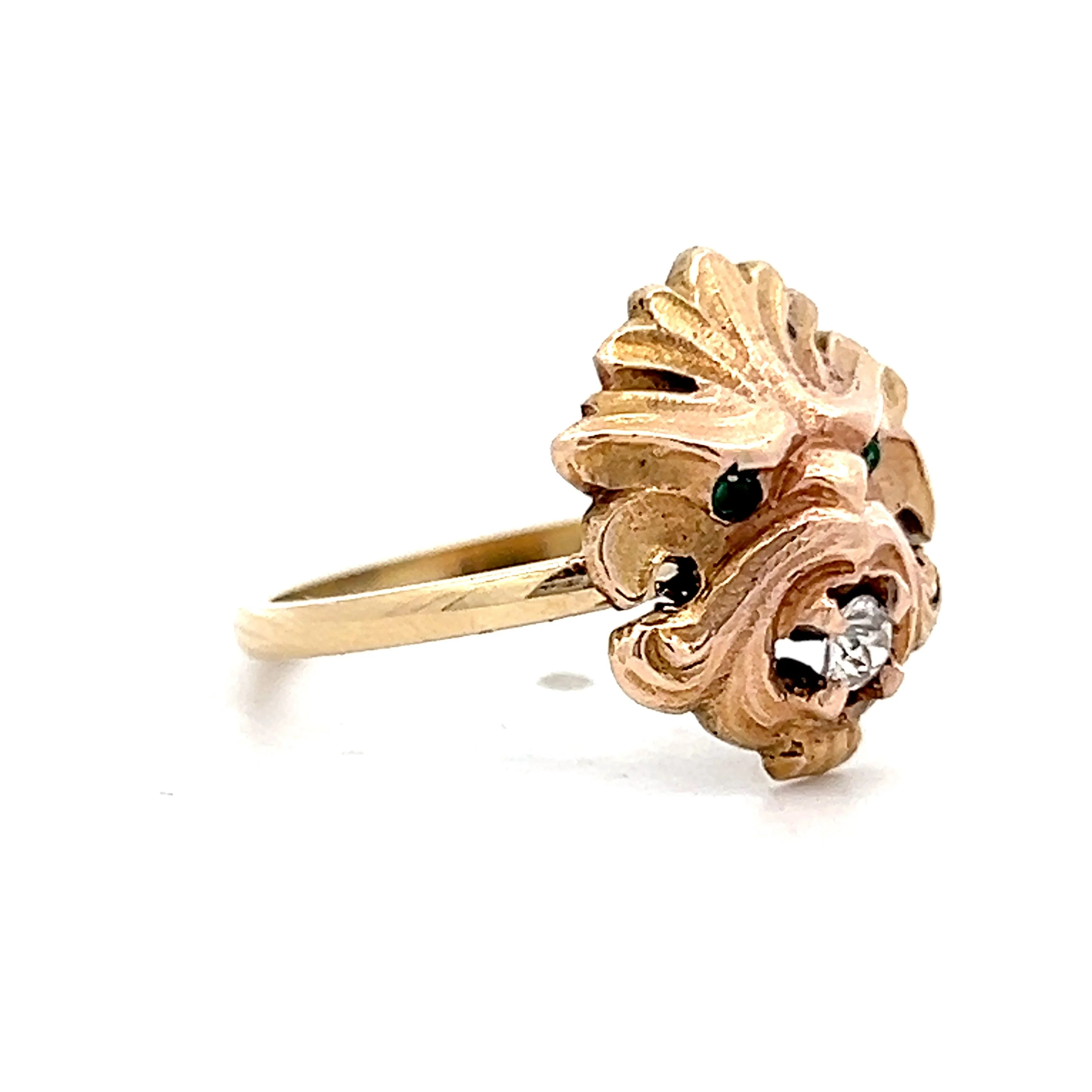 Vintage Victorian Diamond & Emerald Lion Ring in 14k - Image 3