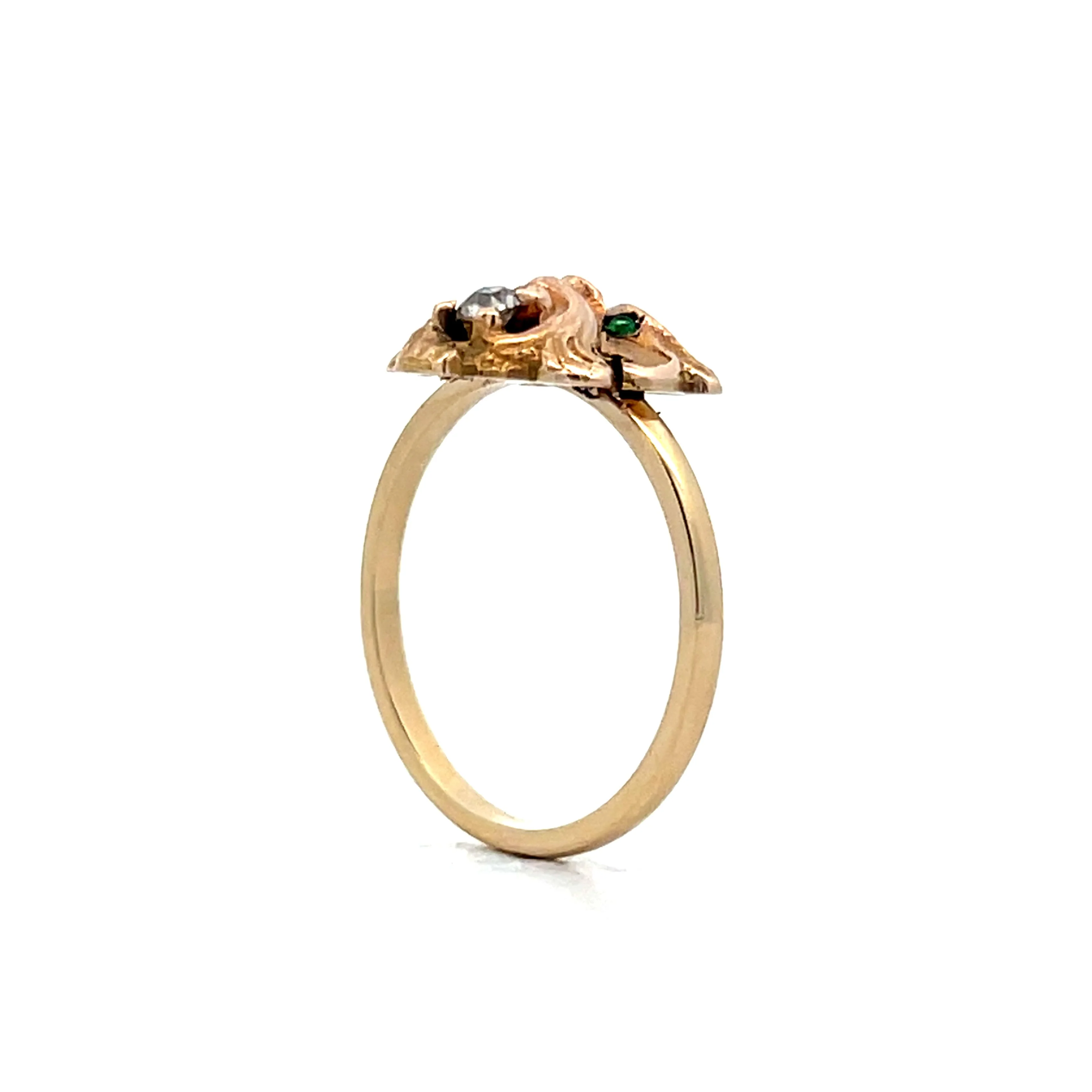 Vintage Victorian Diamond & Emerald Lion Ring in 14k - Image 5