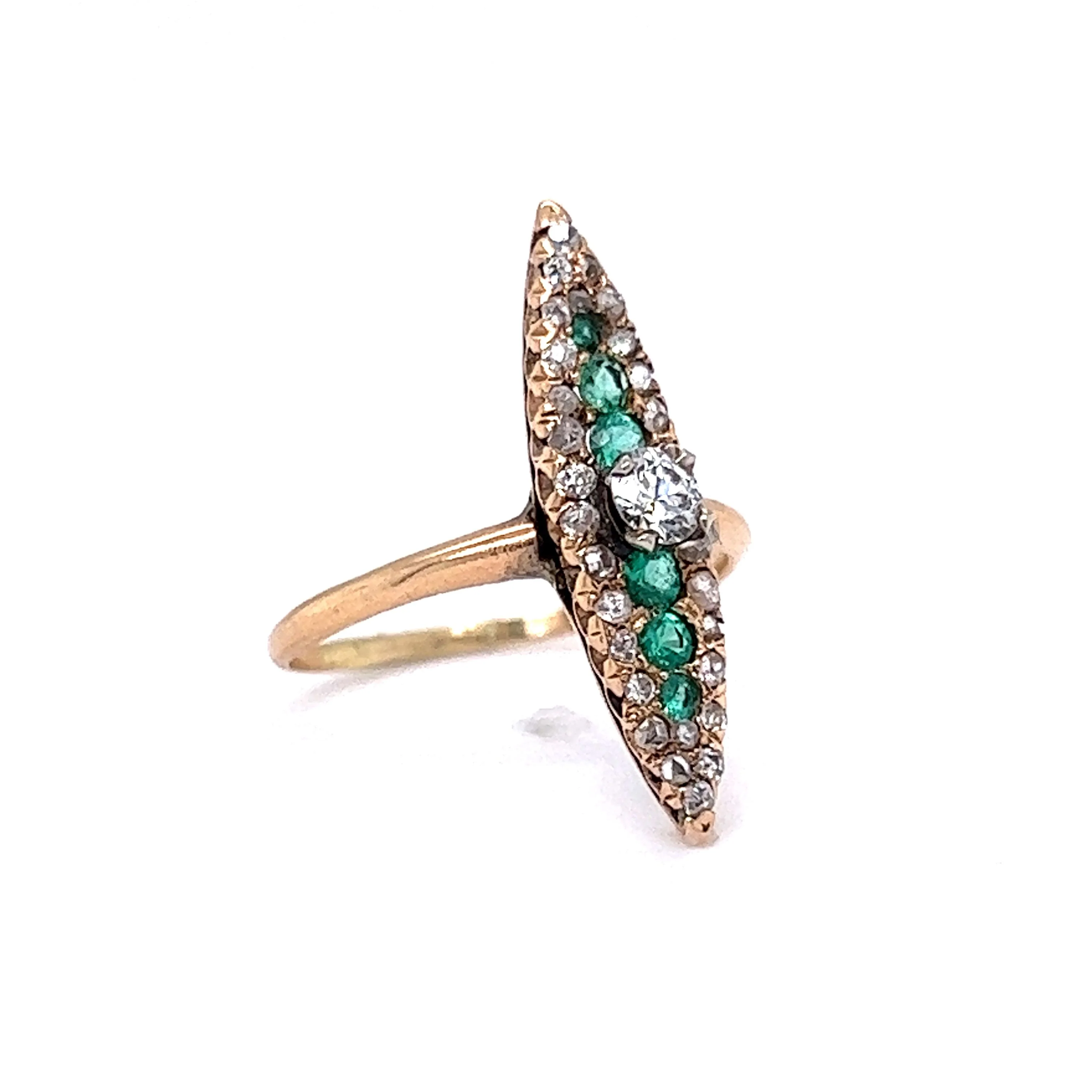 Vintage Victorian Diamond & Emerald Ring in 14k - Image 3