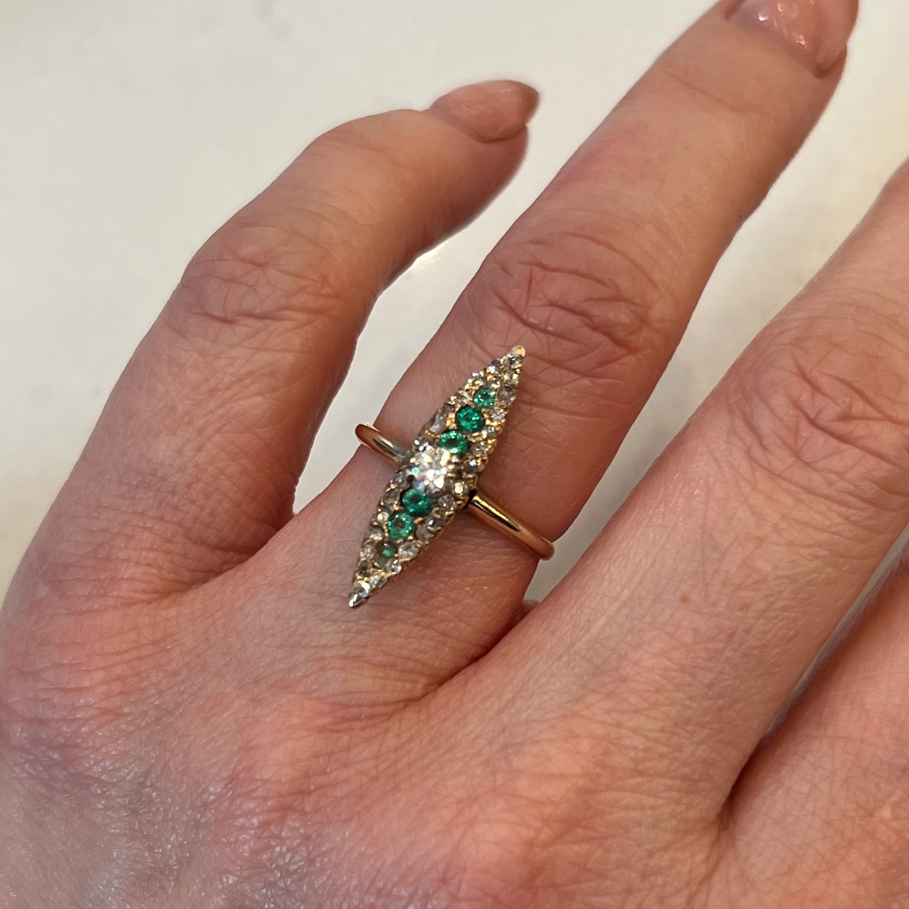 Vintage Victorian Diamond & Emerald Ring in 14k - Image 6
