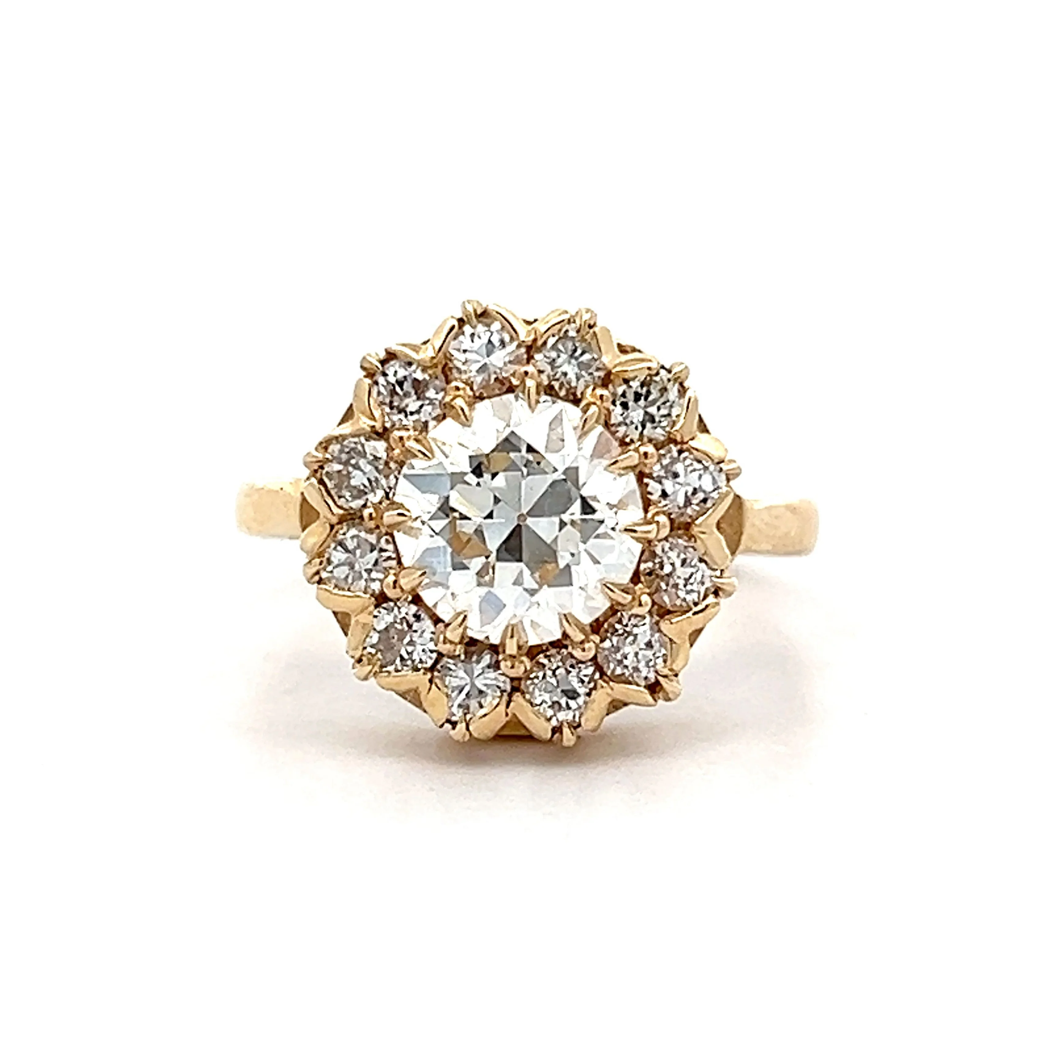 Vintage Victorian Inspired Diamond Halo Engagement Ring in Yellow Gold