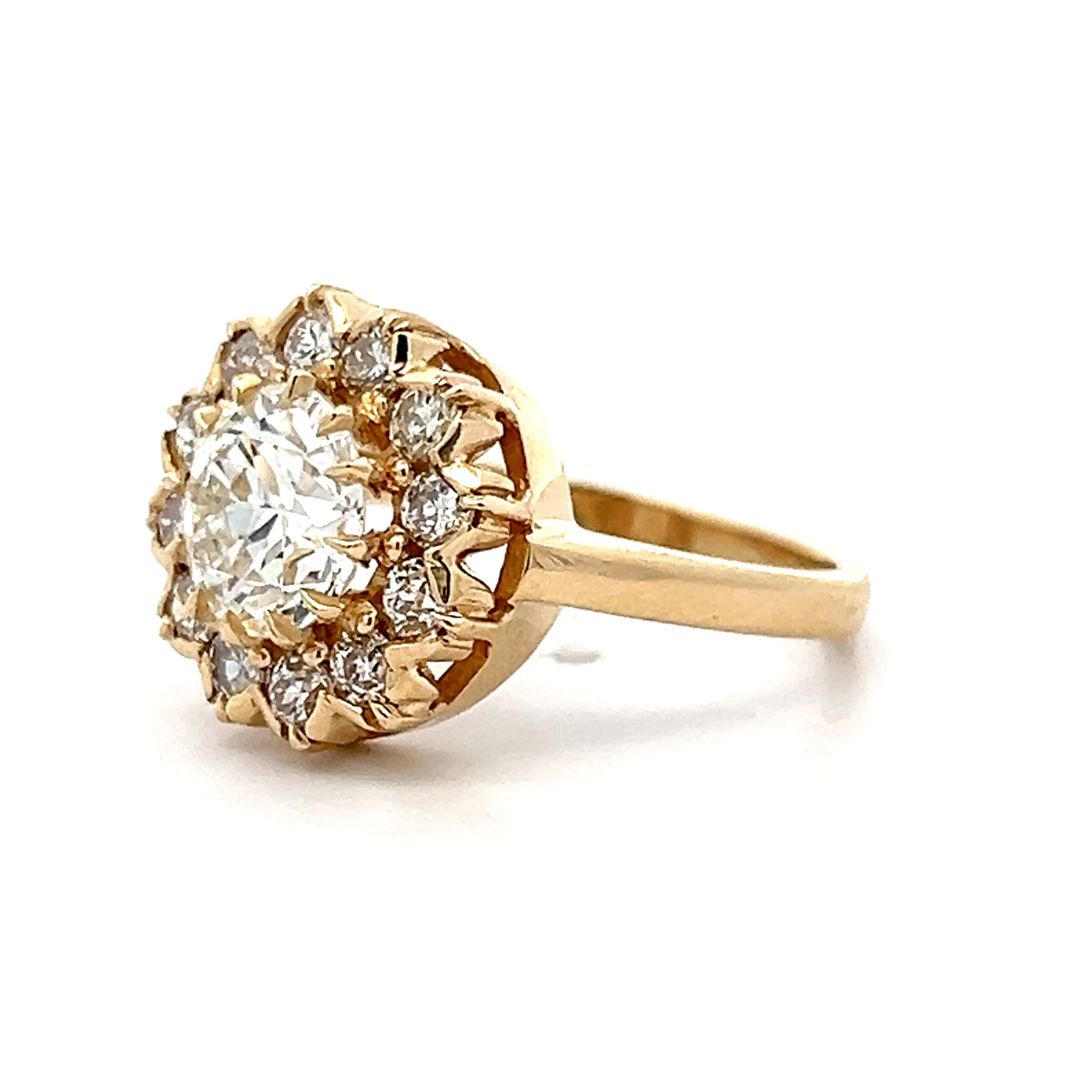 Vintage Victorian Inspired Diamond Halo Engagement Ring in Yellow Gold - Image 2