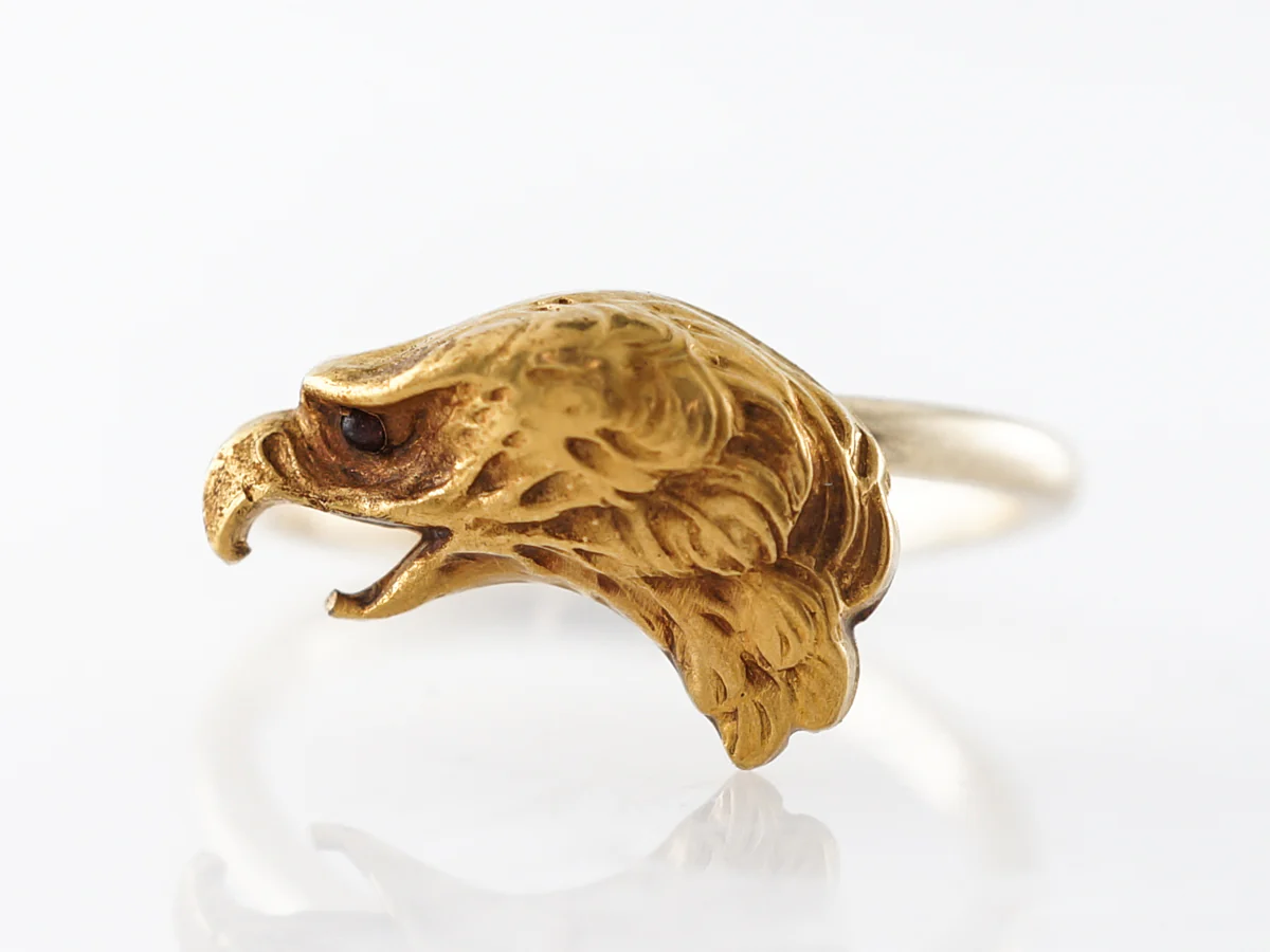 Vintage Victorian Eagle Ring w/ Rubies in Yellow Gold