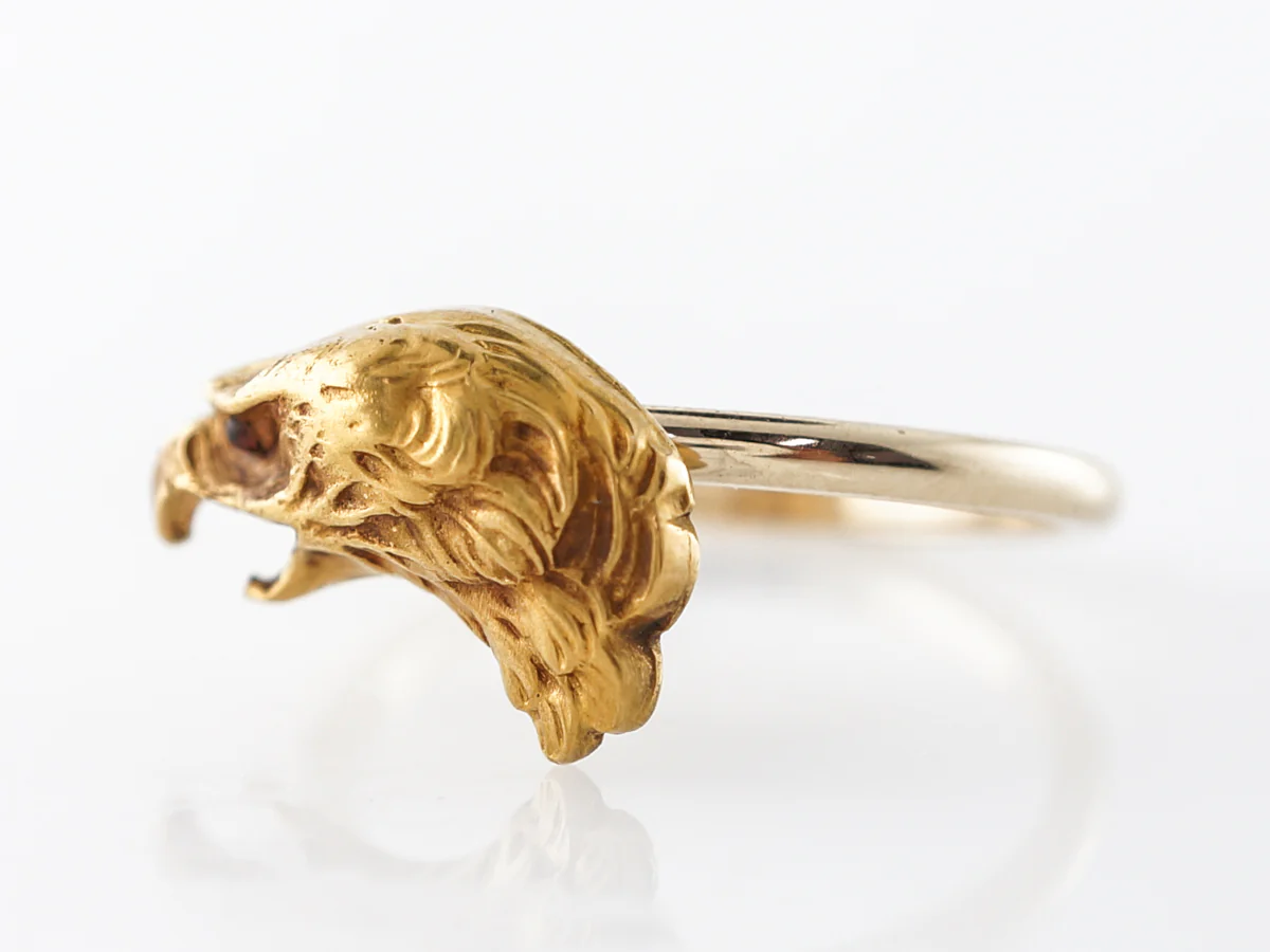 Vintage Victorian Eagle Ring w/ Rubies in Yellow Gold - Image 2