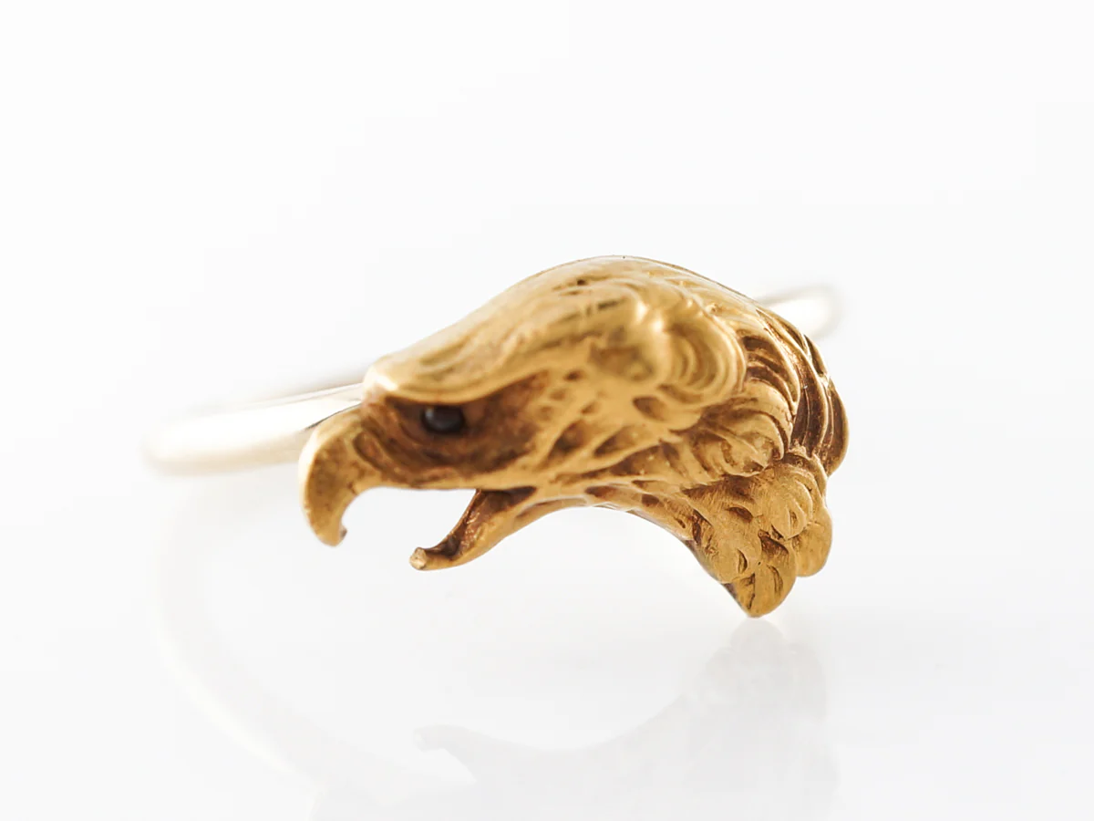 Vintage Victorian Eagle Ring w/ Rubies in Yellow Gold - Image 3