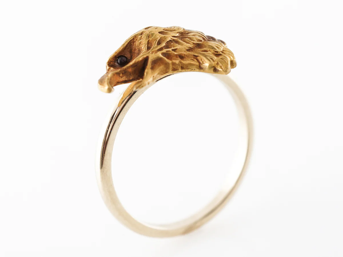 Vintage Victorian Eagle Ring w/ Rubies in Yellow Gold - Image 5