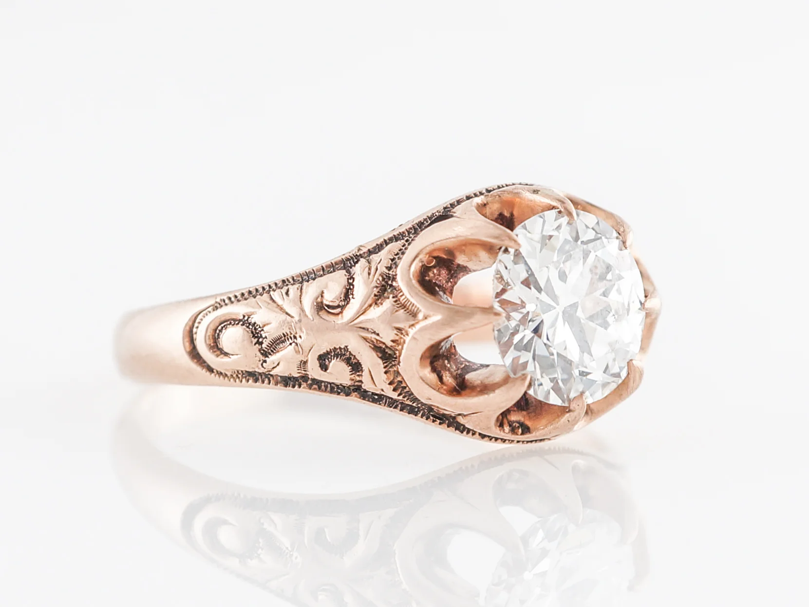 Vintage Victorian European Cut Engagement Ring in Rose Gold - Image 3