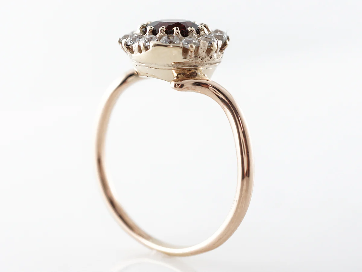Vintage Victorian Garnet & Diamond Halo Ring in 14k - Image 5