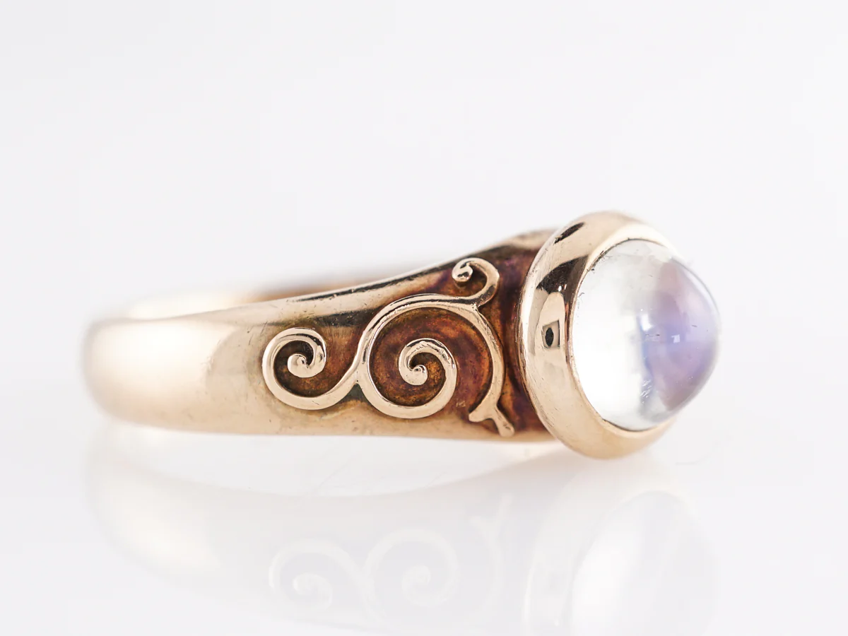 Vintage Victorian Moonstone Cocktail Ring in 14k Yellow Gold - Image 3
