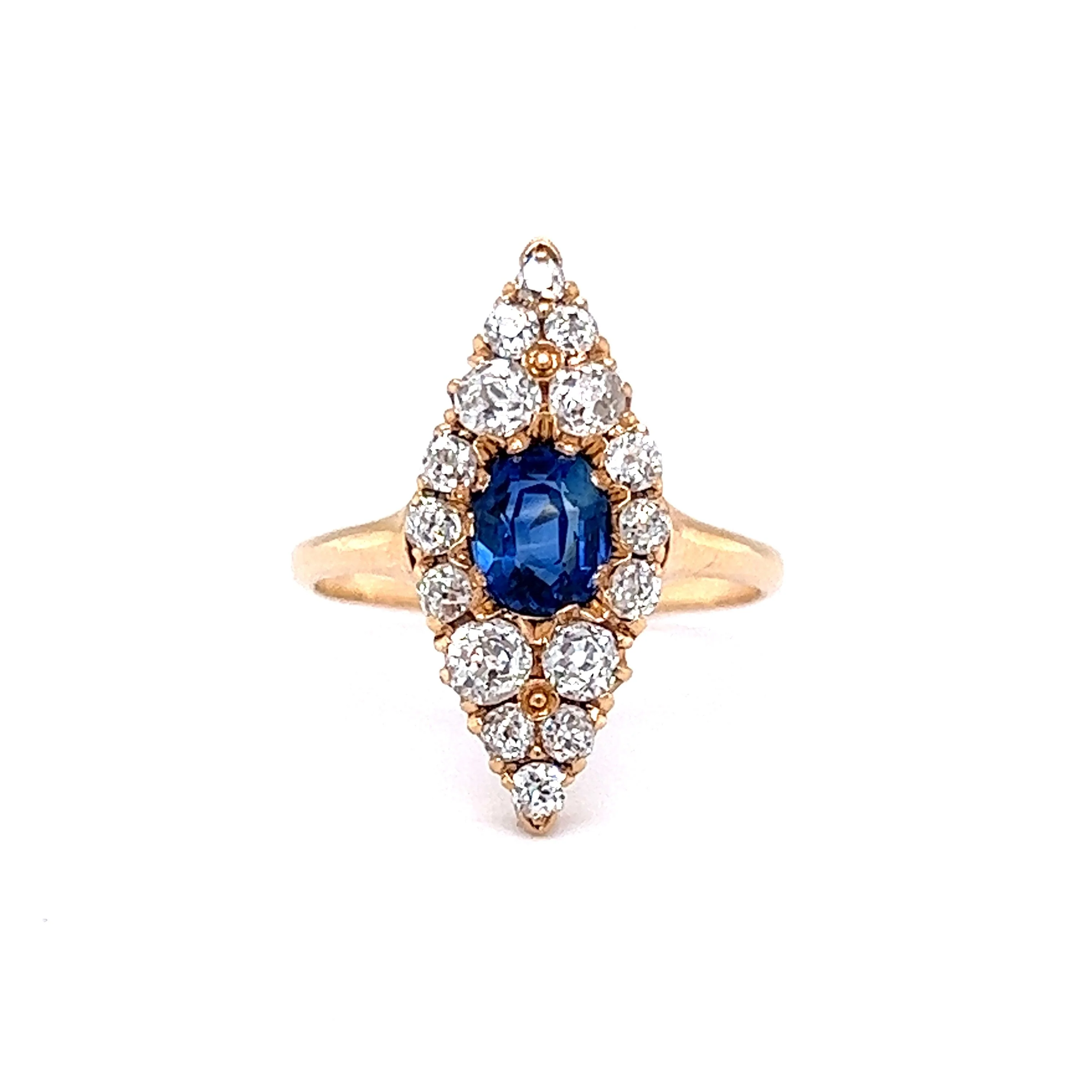 Vintage Victorian Navette Ring with Diamond & Sapphire