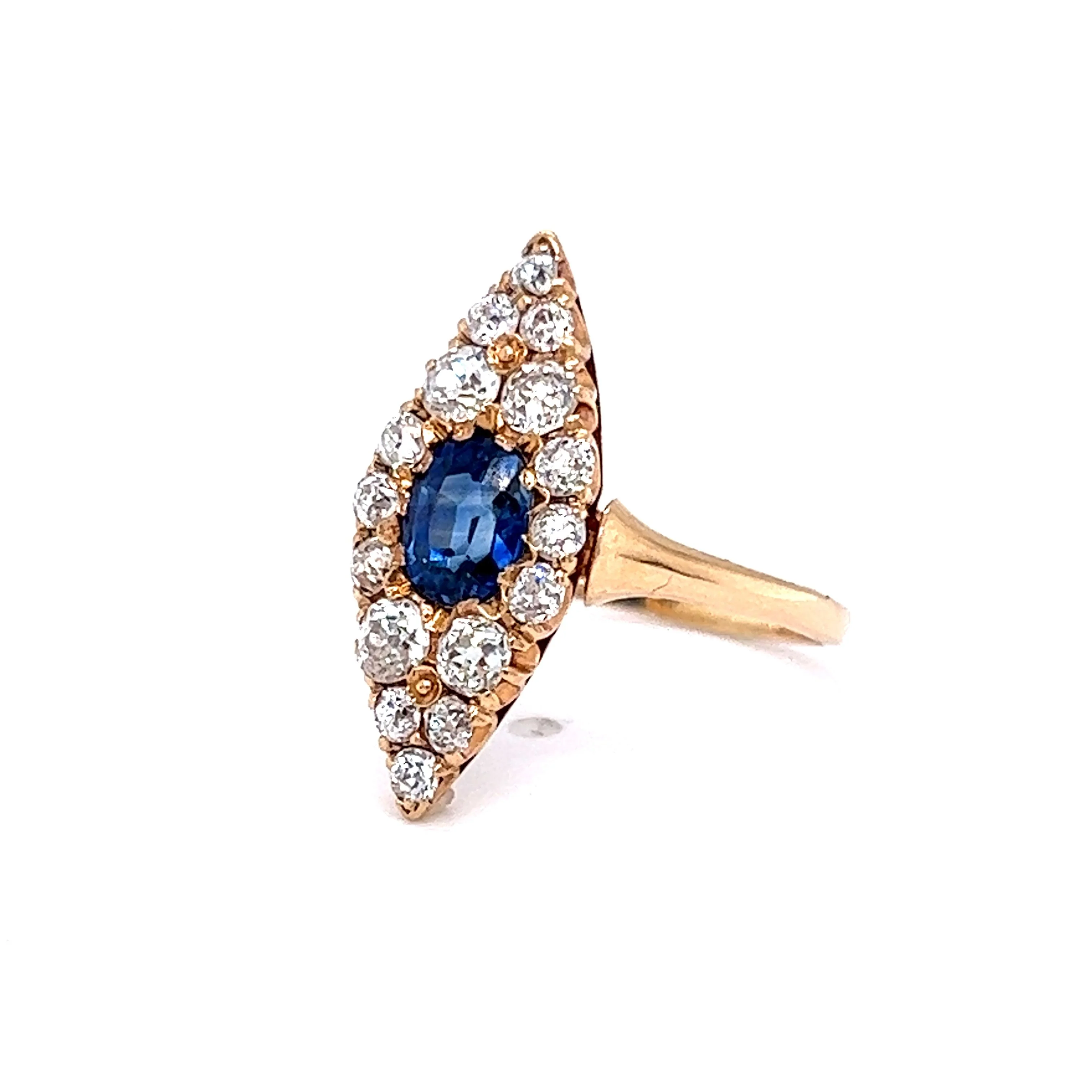 Vintage Victorian Navette Ring with Diamond & Sapphire - Image 2