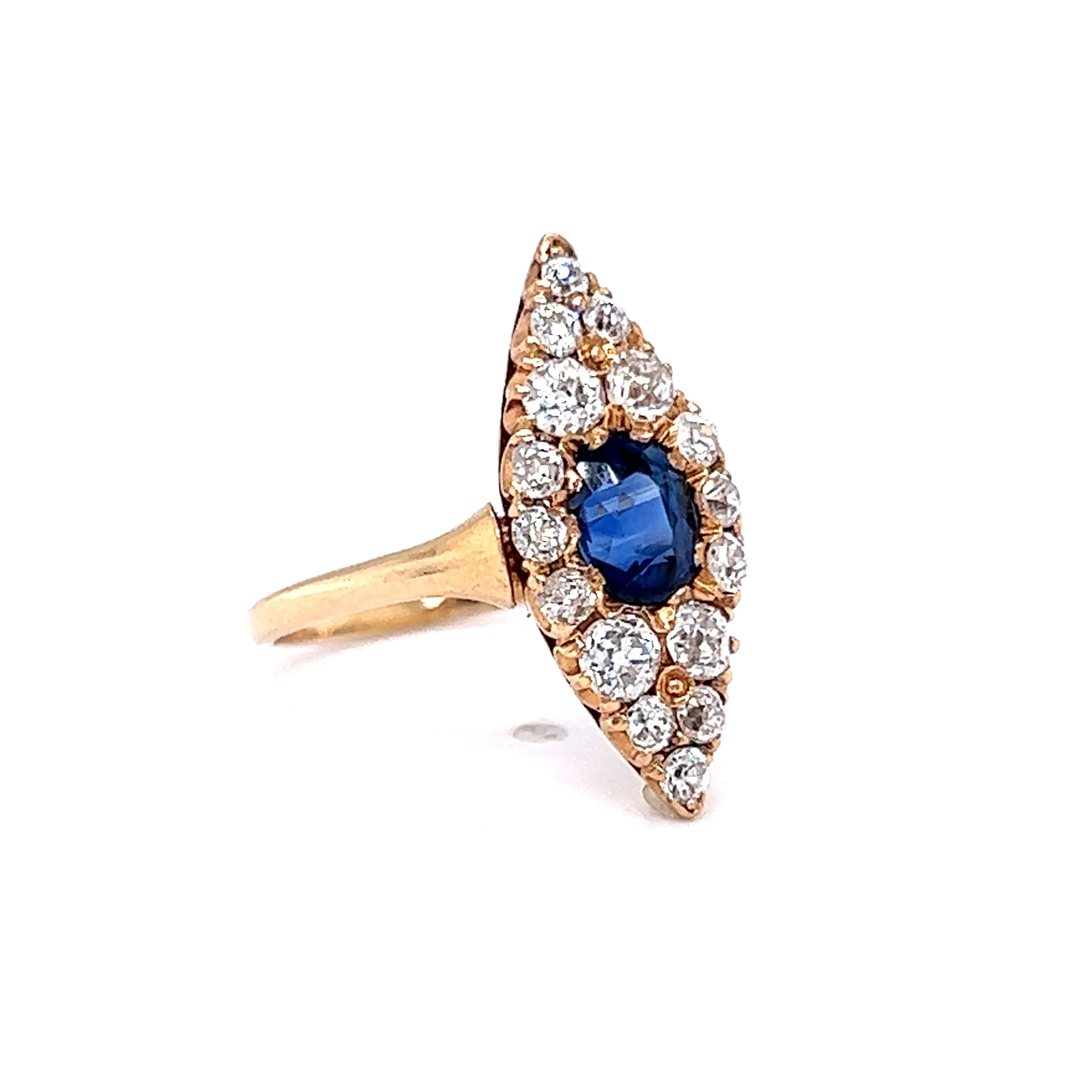 Vintage Victorian Navette Ring with Diamond & Sapphire - Image 3