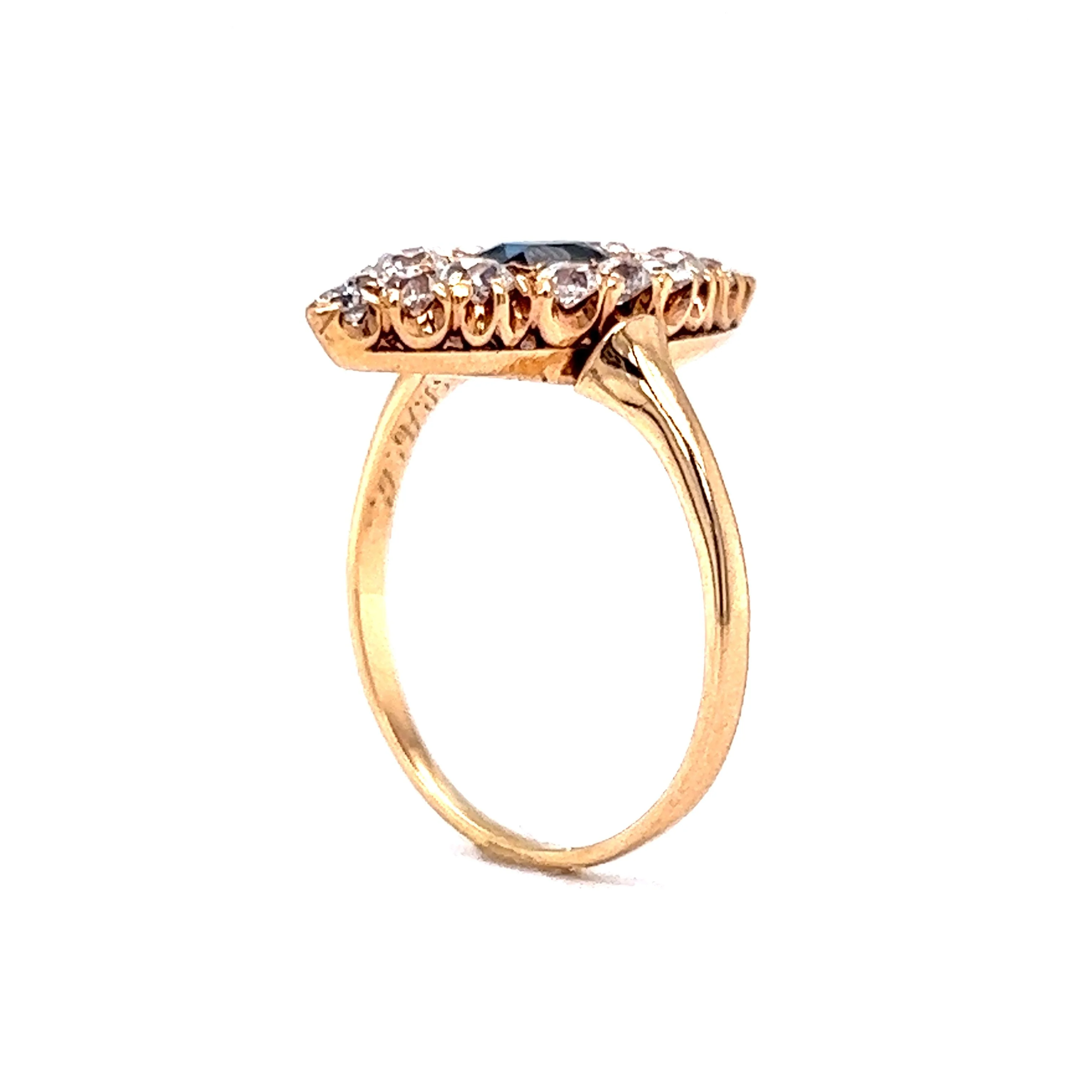 Vintage Victorian Navette Ring with Diamond & Sapphire - Image 5