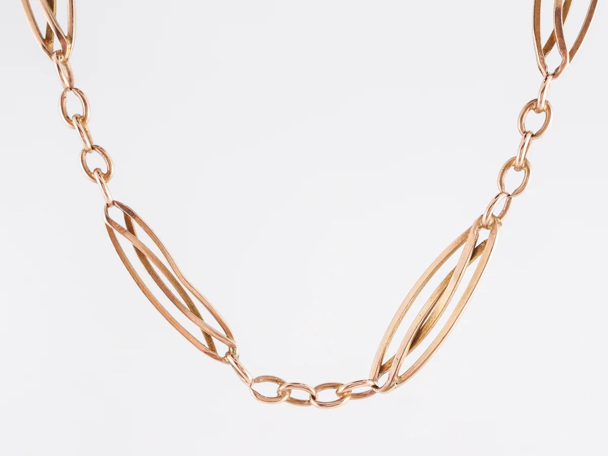 Vintage Victorian Paperclip Necklace in 14k Yellow Gold