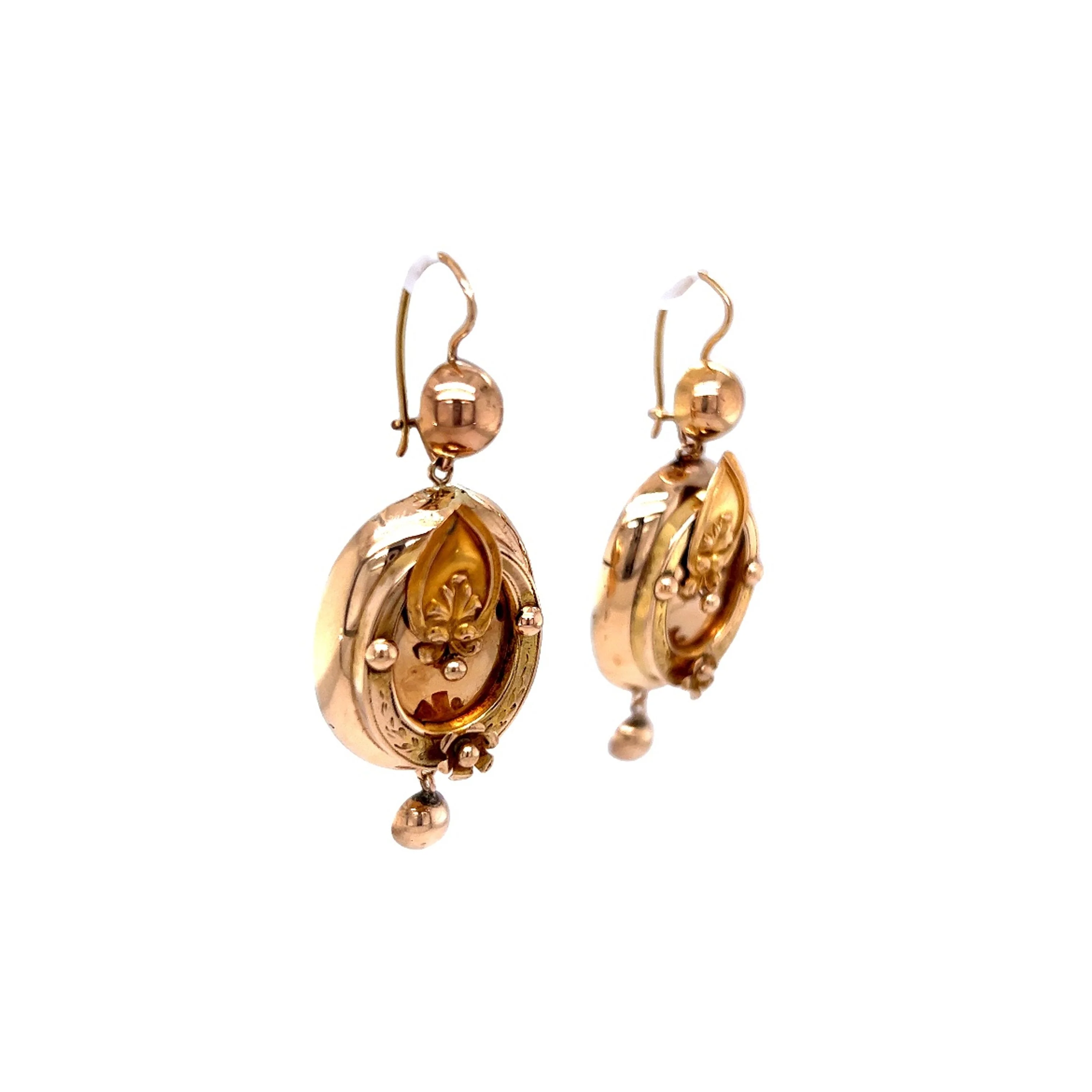 Vintage Victorian Repoussé Drop Earrings 14k Yellow Gold - Image 3