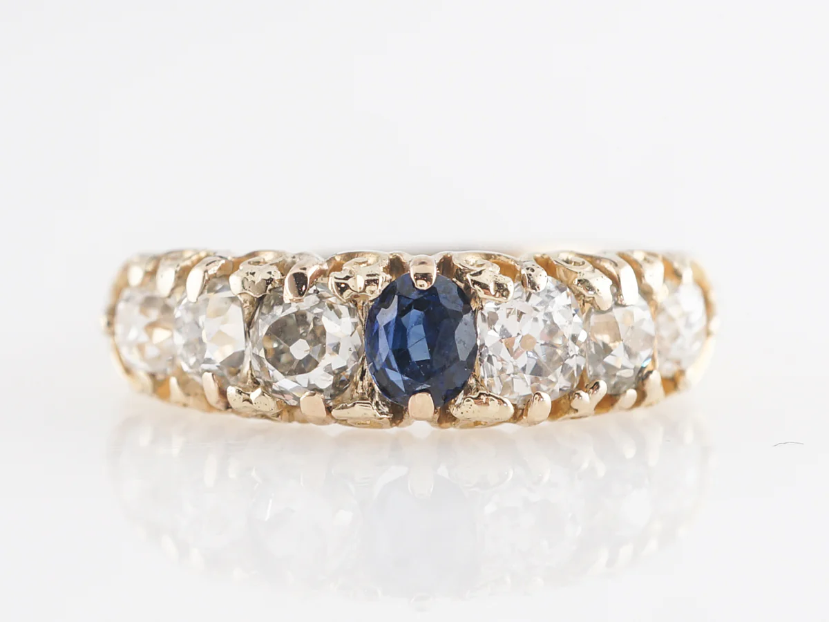 Vintage Victorian Sapphire & Diamond Engagement Ring in 14k