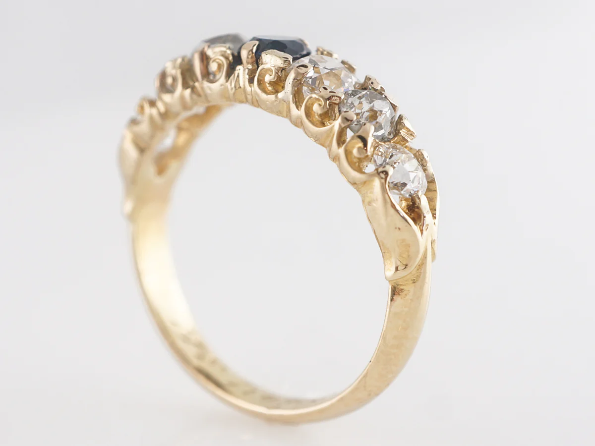 Vintage Victorian Sapphire & Diamond Engagement Ring in 14k - Image 2