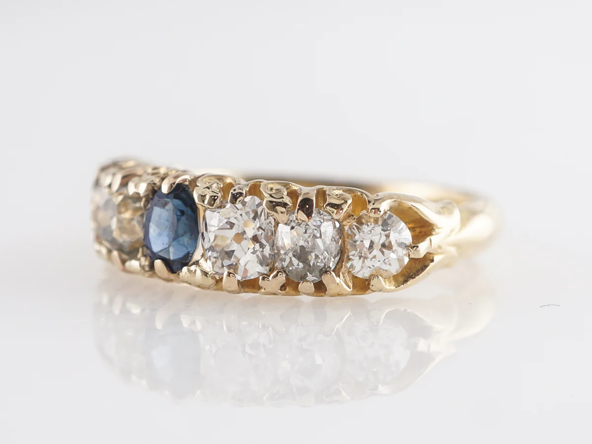 Vintage Victorian Sapphire & Diamond Engagement Ring in 14k - Image 5