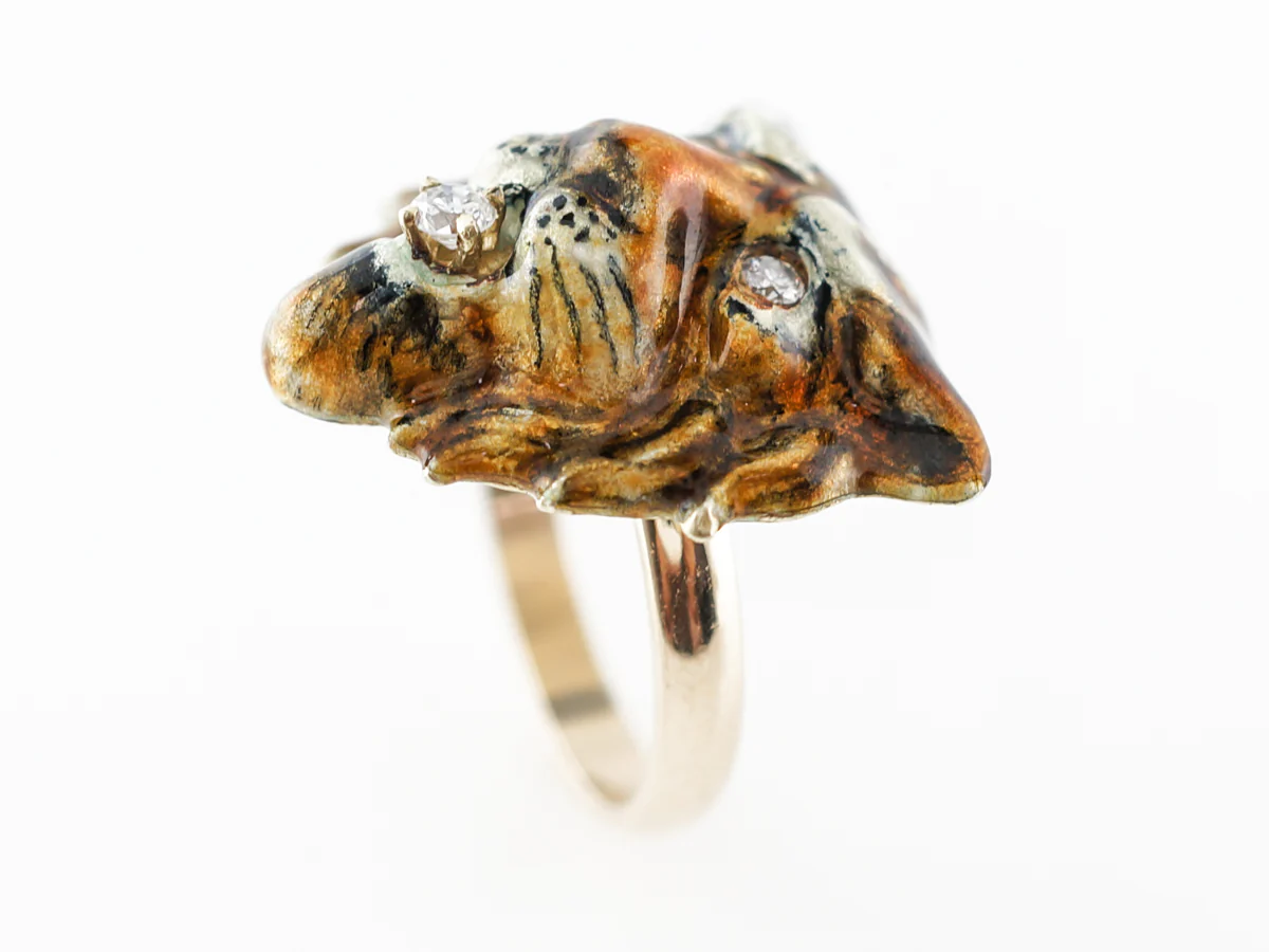 Vintage Victorian Tiger Ring w/ Diamonds in Yellow Gold - Image 4