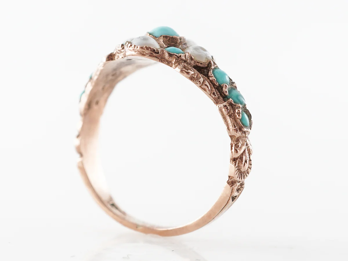 Vintage Victorian Turquoise & Pearl Ring in 9k Yellow Gold - Image 4