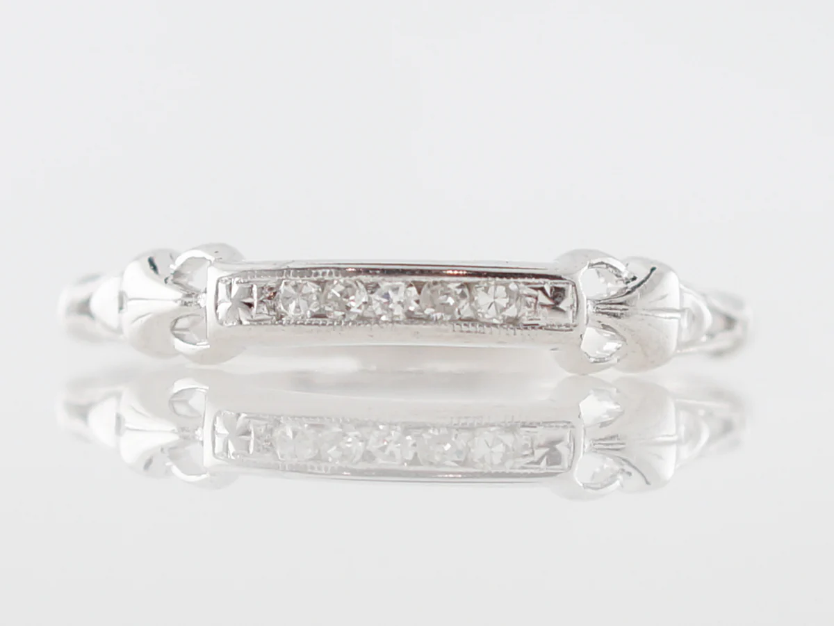 Vintage Wedding Band Art Deco .08 Single Cut Diamonds in 18k White Gold