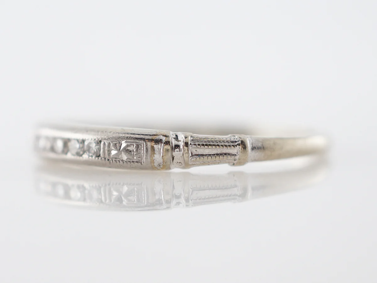 Vintage Wedding Band Art Deco .08 Single Cut Diamonds in 18k White Gold - Image 2