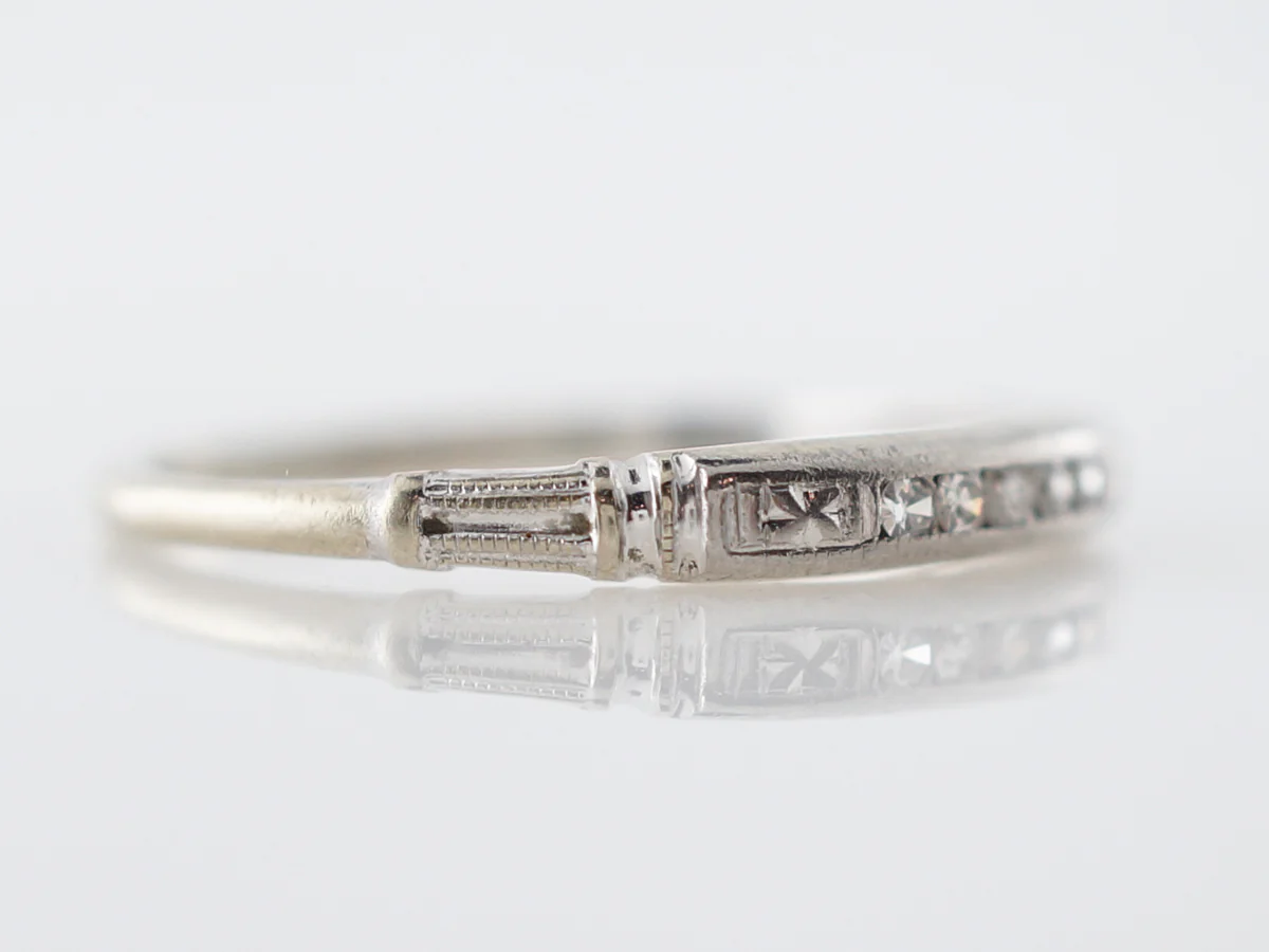 Vintage Wedding Band Art Deco .08 Single Cut Diamonds in 18k White Gold - Image 3