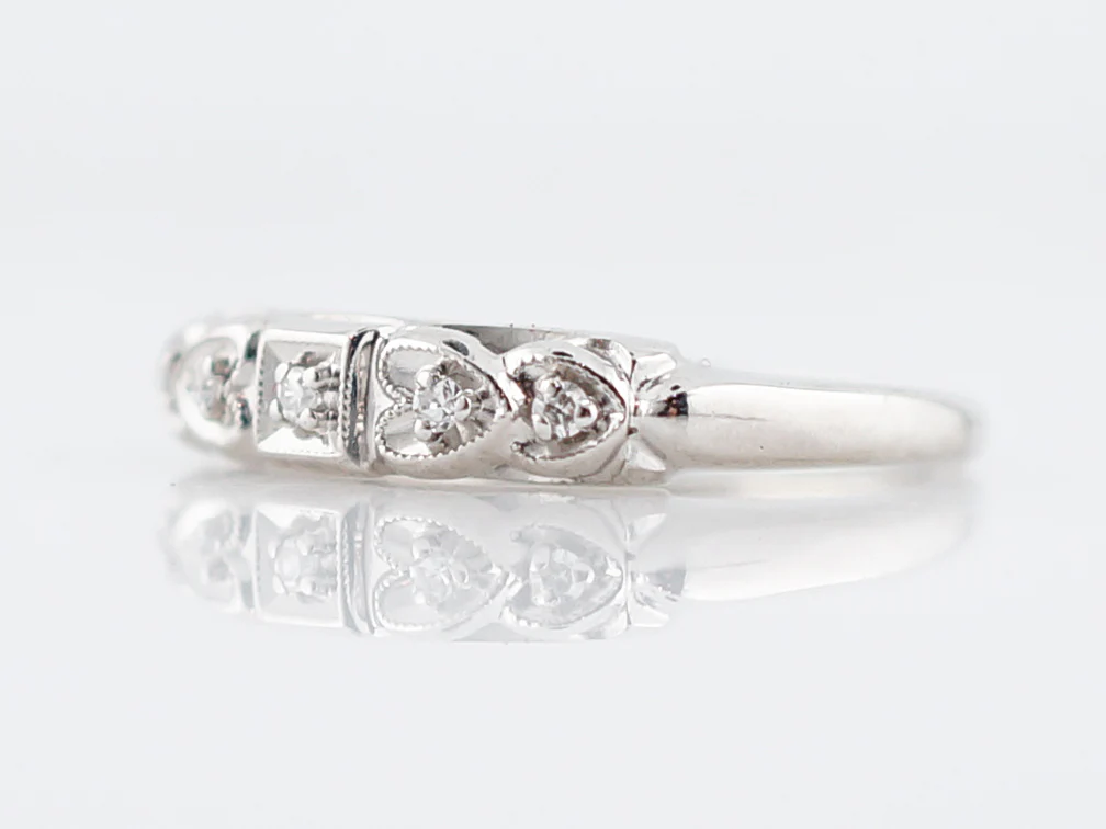 Vintage Wedding Band Mid-Century .13 Single Cut Diamonds in 14K White Gold - Image 2