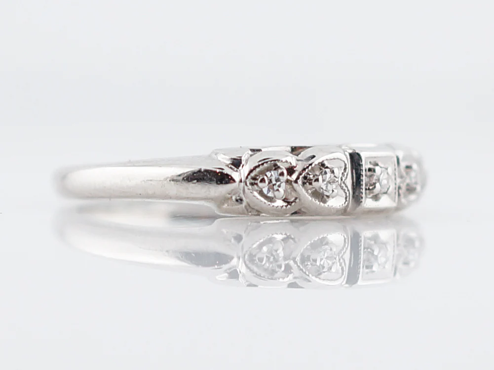 Vintage Wedding Band Mid-Century .13 Single Cut Diamonds in 14K White Gold - Image 3