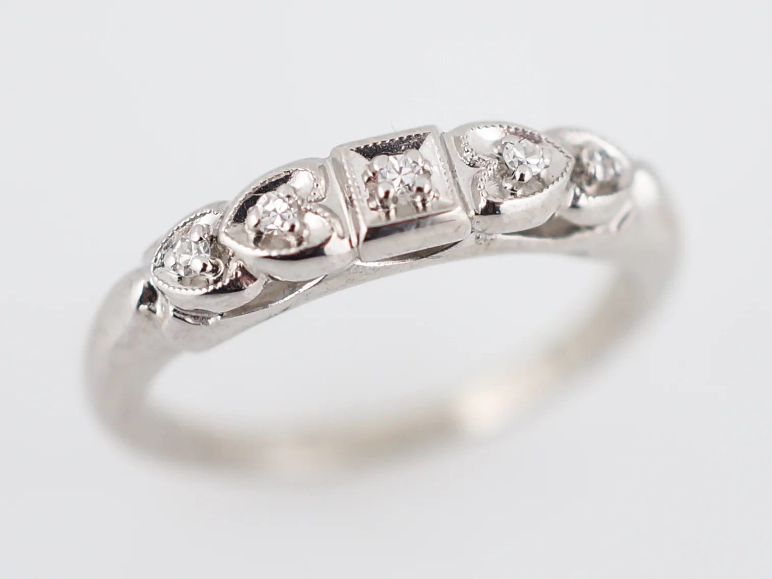 Vintage Wedding Band Mid-Century .13 Single Cut Diamonds in 14K White Gold - Image 4
