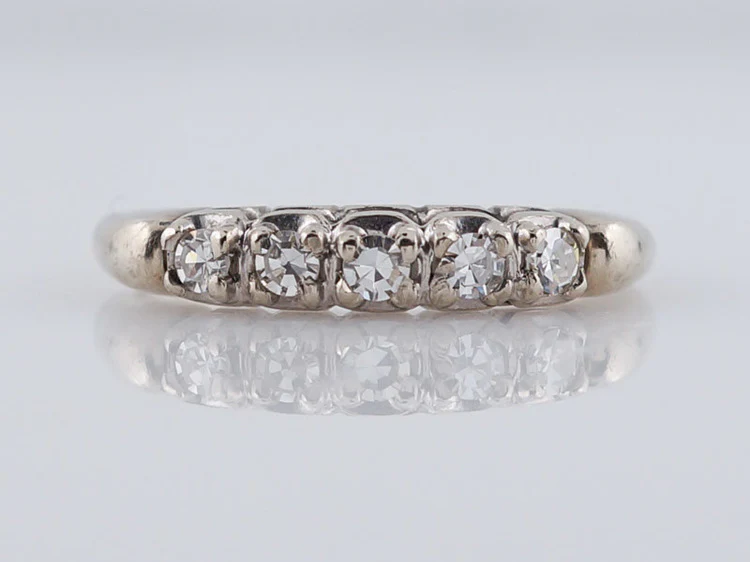 .20 Round Brilliant Mid-Century Wedding Band in 14k White & Yellow Gold