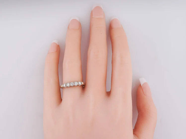 .20 Round Brilliant Mid-Century Wedding Band in 14k White & Yellow Gold - Image 5
