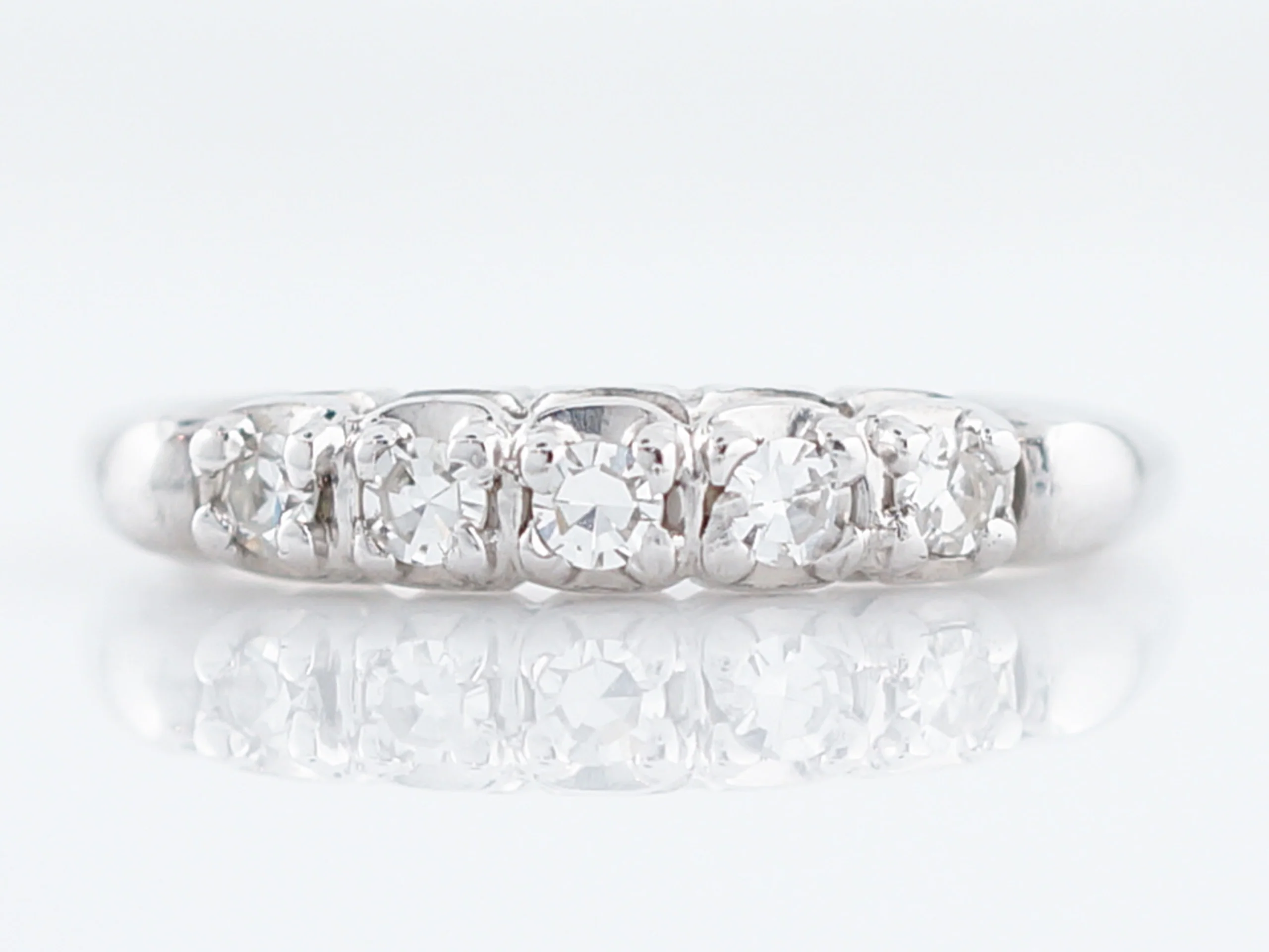 Vintage Wedding Band Mid-Century .30 Single Cut Diamonds in 14k White Gold