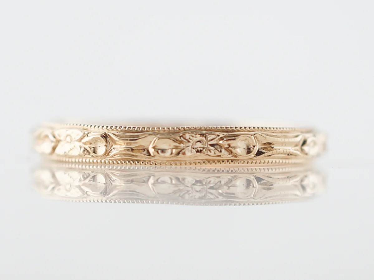 Vintage Wedding Band Orange Blossom Art Deco in 14k Yellow Gold
