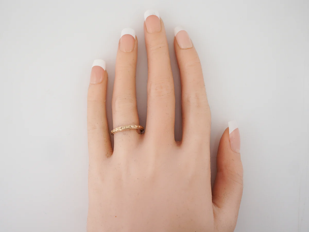 Vintage Wedding Band Orange Blossom Art Deco in 14k Yellow Gold - Image 4