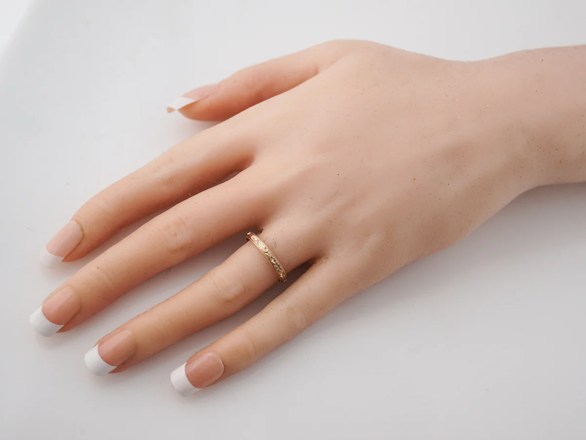 Vintage Wedding Band Orange Blossom Art Deco in 14k Yellow Gold - Image 5