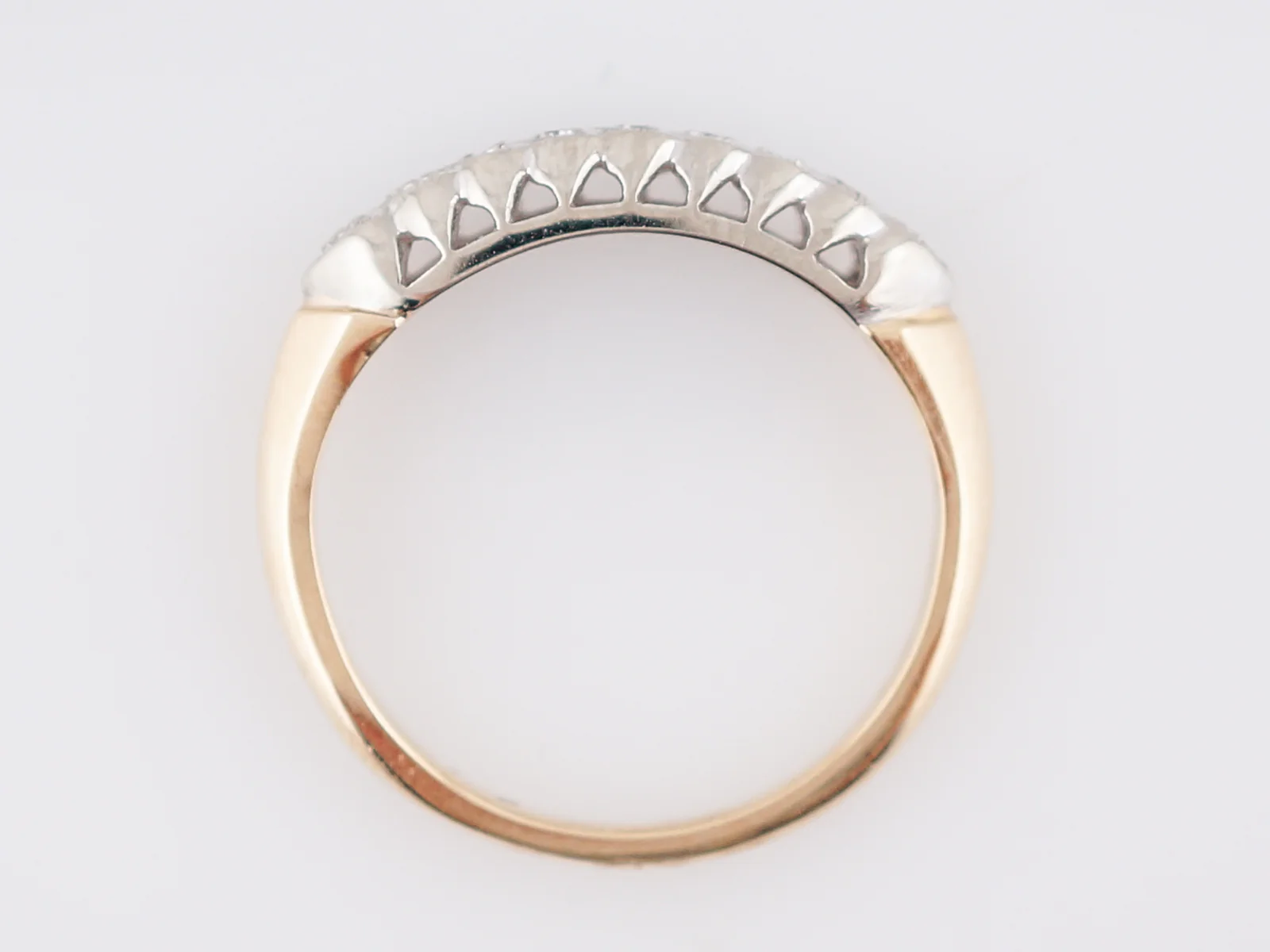 Vintage Wedding Band Retro .03 Single Cut in 14k White & Yellow Gold - Image 6