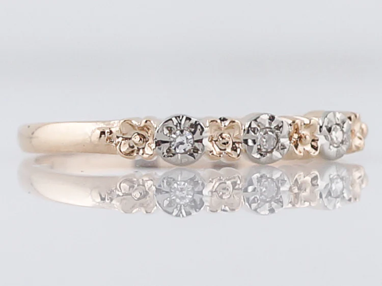 Vintage Wedding Band Retro .05 Single Cut Diamonds in 14k Rose & White Gold - Image 2